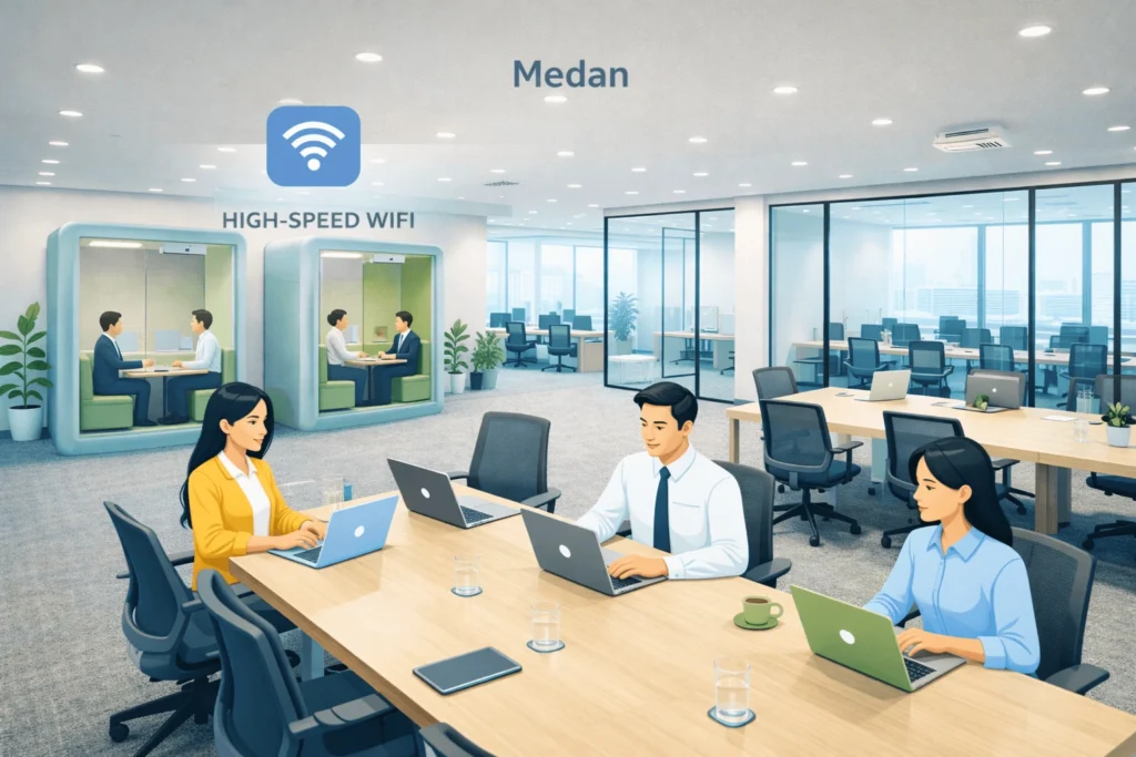 Coworking space untuk startup di Medan dengan desain modern