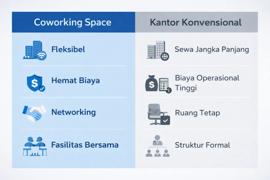 perbedaan coworking space dan kantor konvensional dalam lingkungan kerja modern