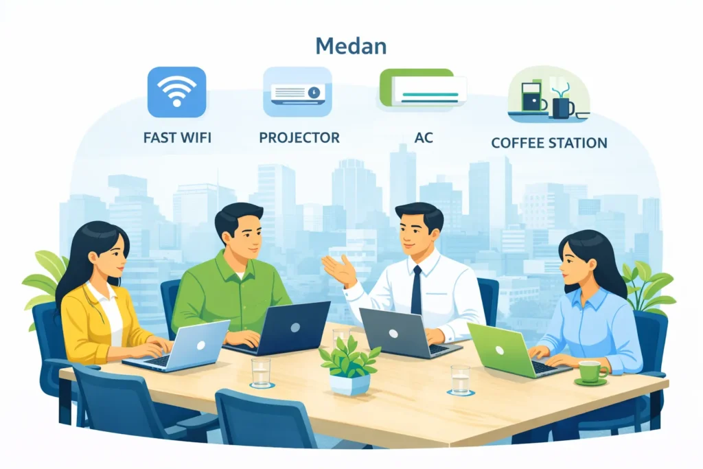 Tempat meeting di pusat kota Medan dengan ruang profesional modern