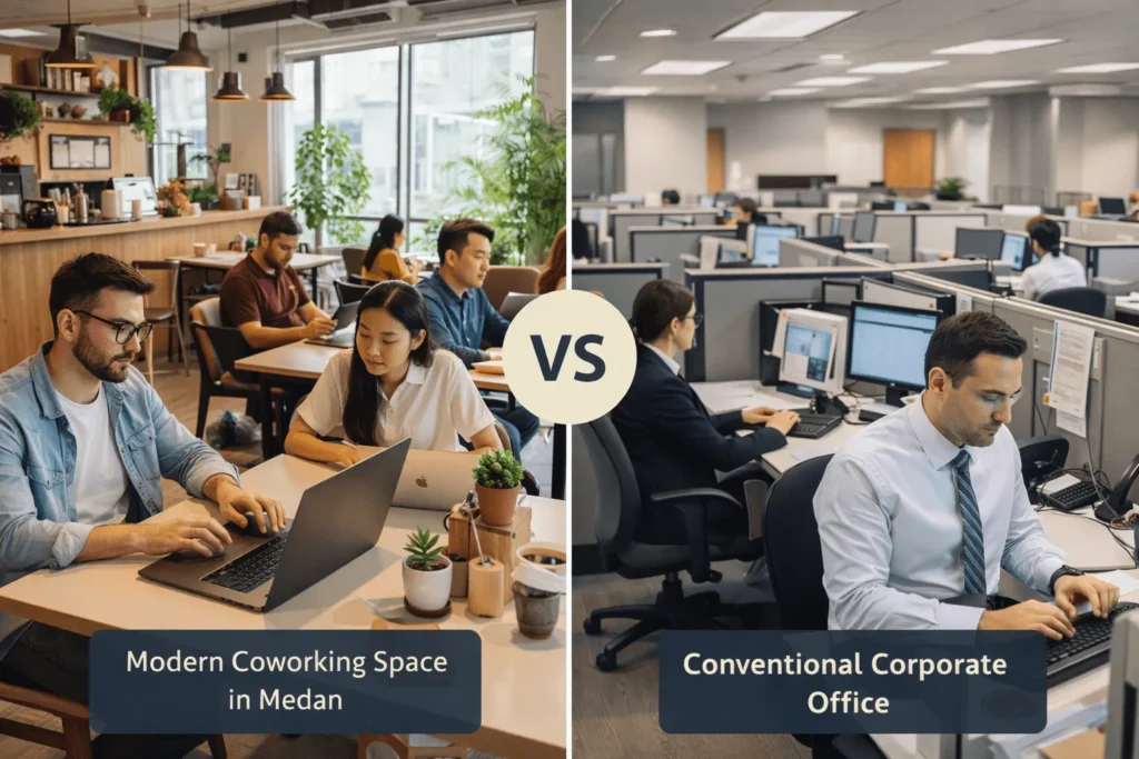 Perbedaan coworking space dan kantor konvensional di Medan