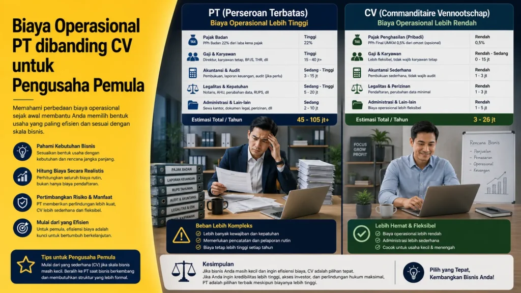 Biaya operasional PT dibanding CV untuk pengusaha pemula
