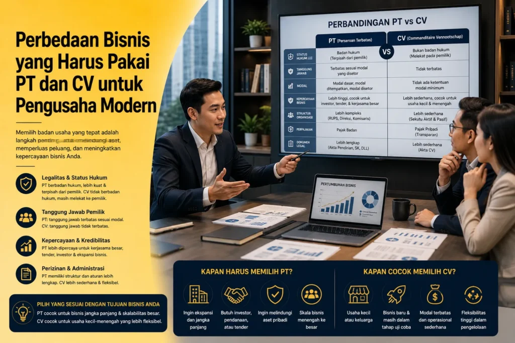 Perbedaan bisnis yang harus pakai PT dan CV